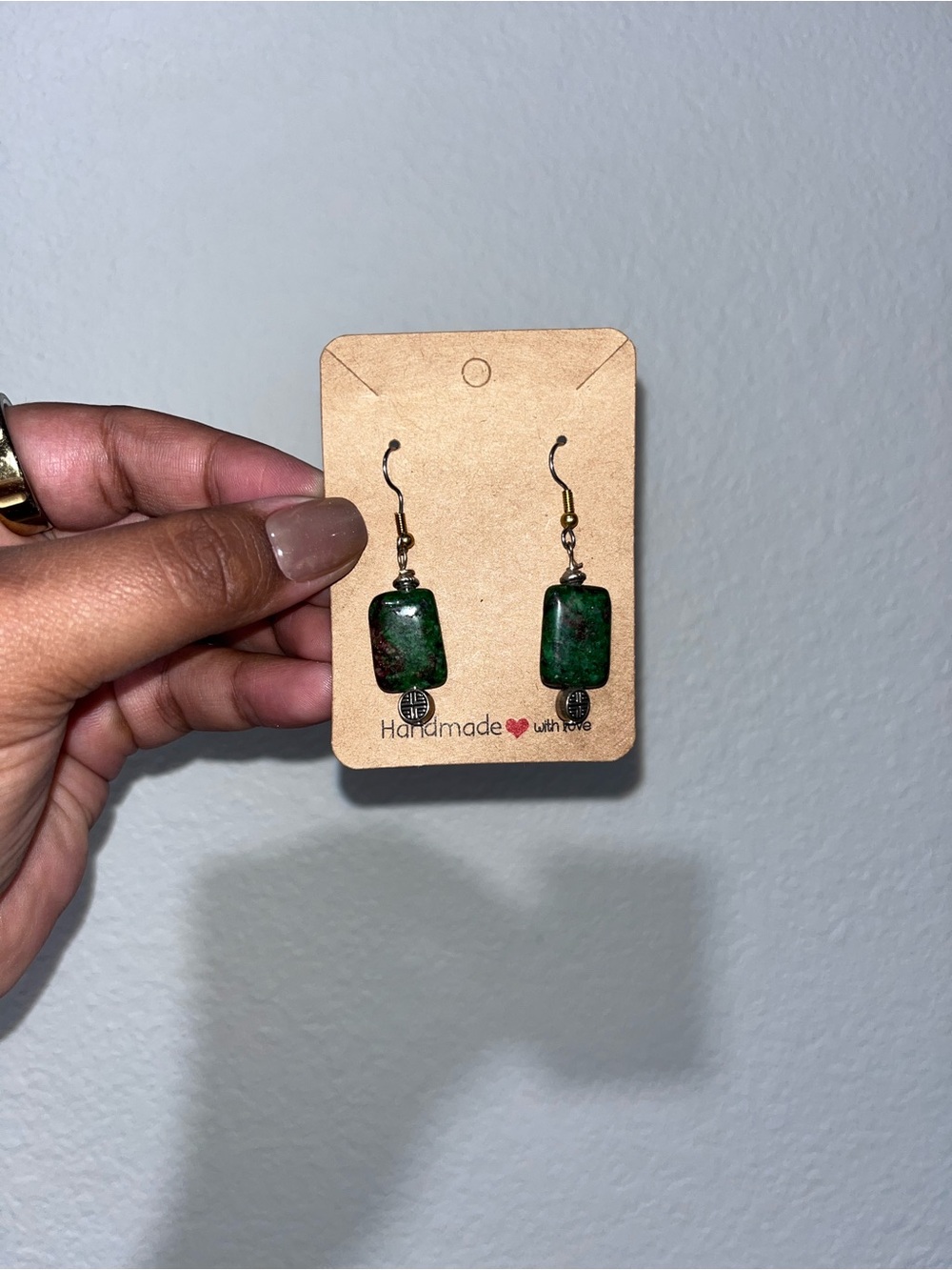 Ruby Zoisite Drop Earrings with Brass Accents